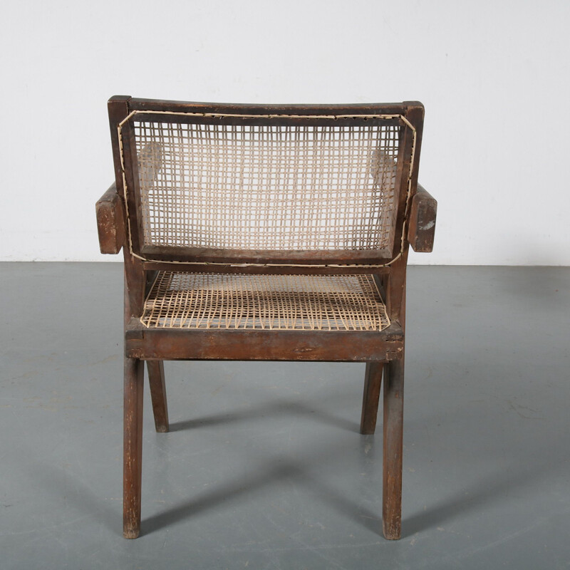 Vintage cane office chair for Chandigarh Pierre Jeanneret India 1950