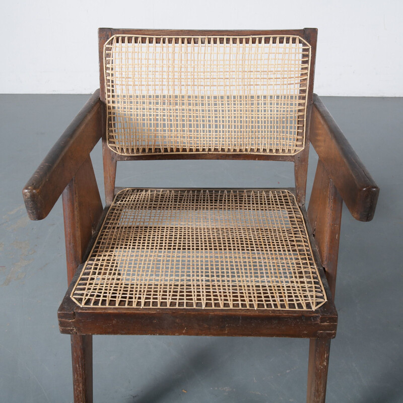 Vintage cane office chair for Chandigarh Pierre Jeanneret India 1950