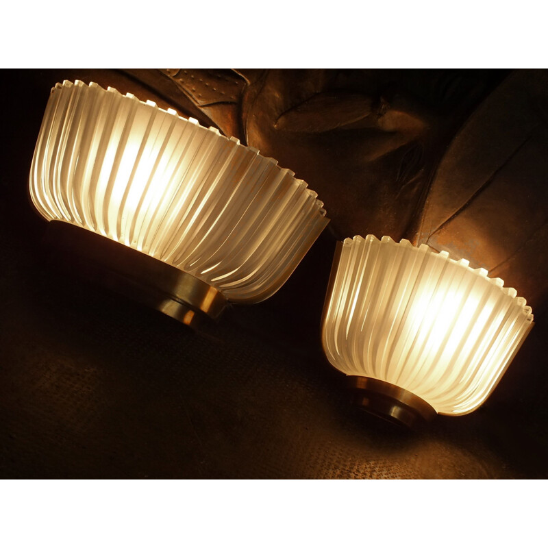 Pair of wall lamp Seguso crystal bronze finishs 1930