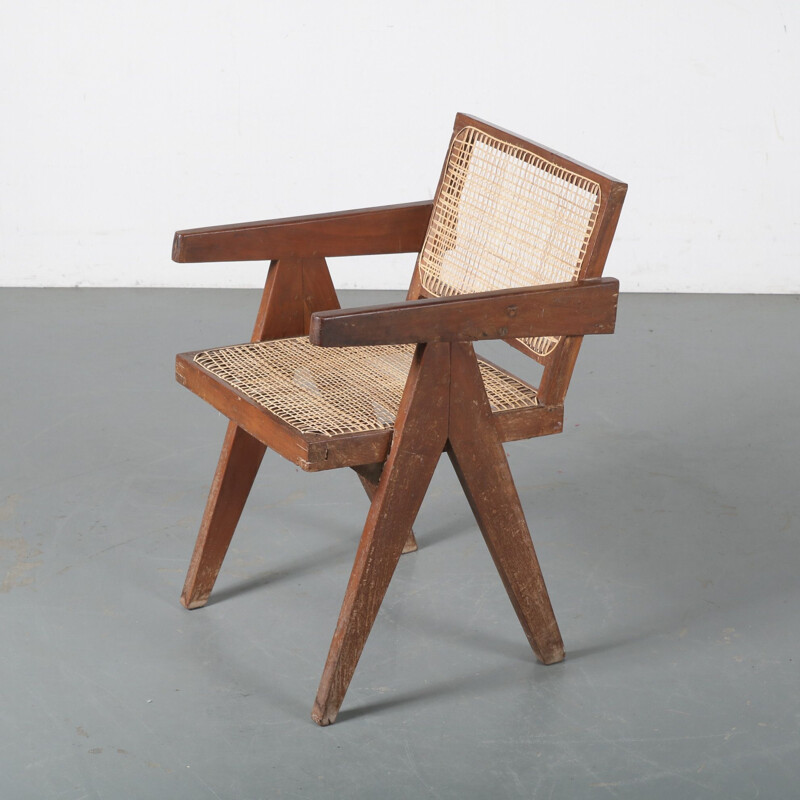 Vintage Armchair for Chandigarh,Pierre Jeanneret Cane India, 1950