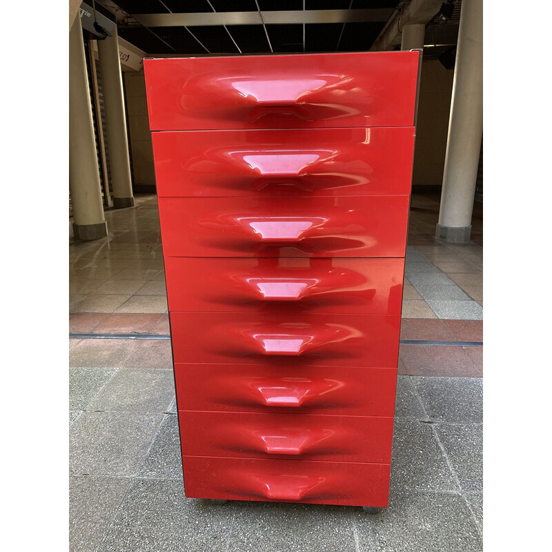 Vintage Red chest of drawers Raymond Loewy 1970