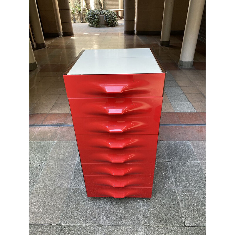 Vintage Red chest of drawers Raymond Loewy 1970