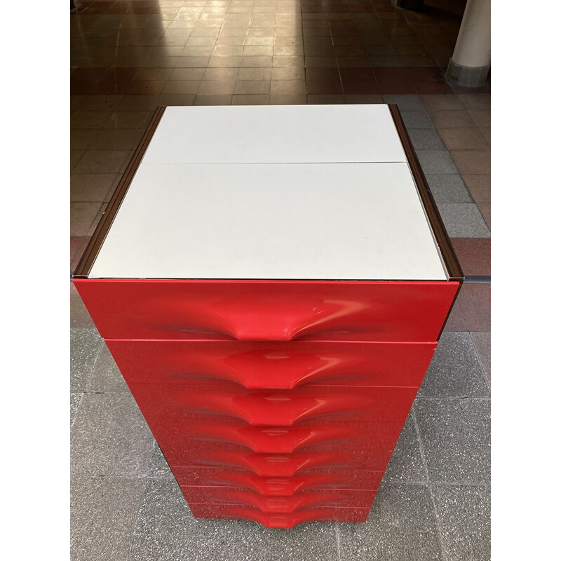 Vintage Red chest of drawers Raymond Loewy 1970