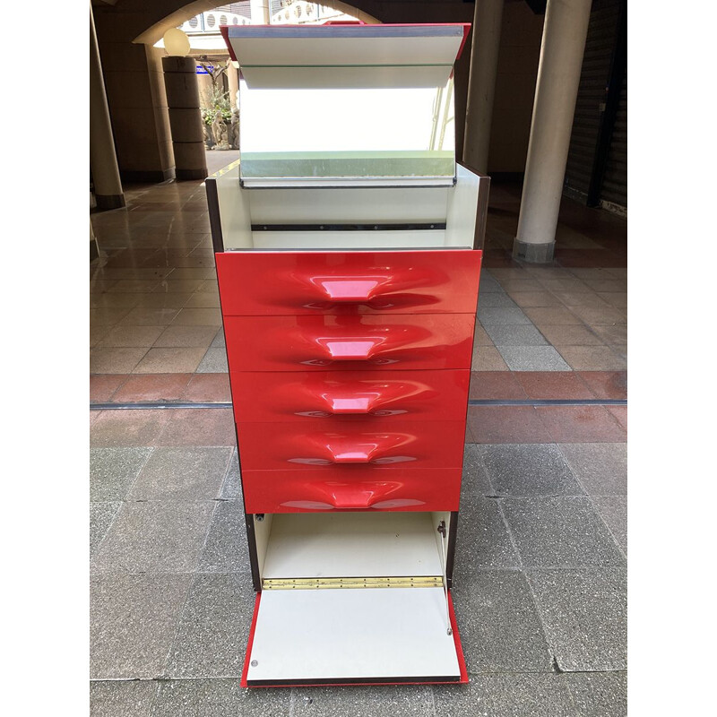 Vintage Red chest of drawers Raymond Loewy 1970