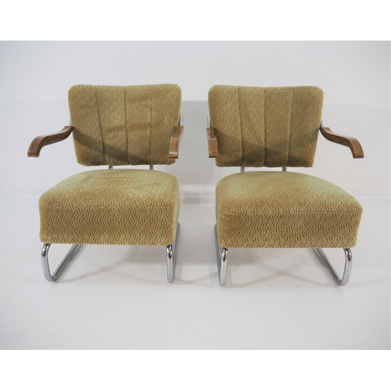 Pair of Vintage Chrome Bauhaus Robert Slezak Armchairs for Hynek Gottwald 1930