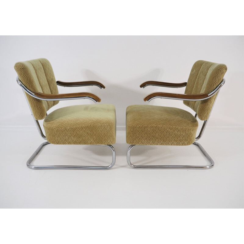 Pair of Vintage Chrome Bauhaus Robert Slezak Armchairs for Hynek Gottwald 1930