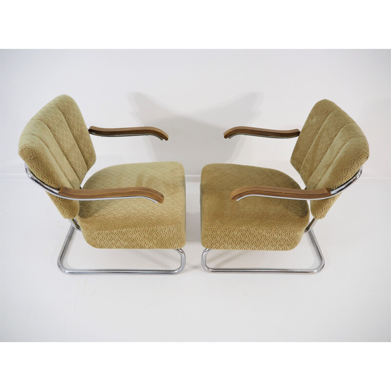 Pair of Vintage Chrome Bauhaus Robert Slezak Armchairs for Hynek Gottwald 1930