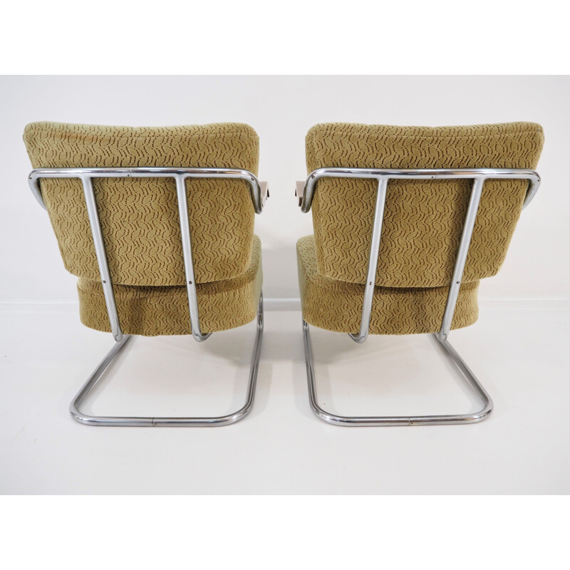 Pair of Vintage Chrome Bauhaus Robert Slezak Armchairs for Hynek Gottwald 1930