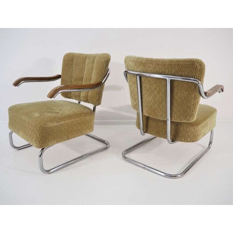 Pair of Vintage Chrome Bauhaus Robert Slezak Armchairs for Hynek Gottwald 1930