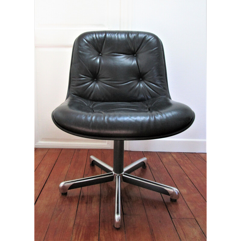 Vintage black leather office chair Comforto 1980