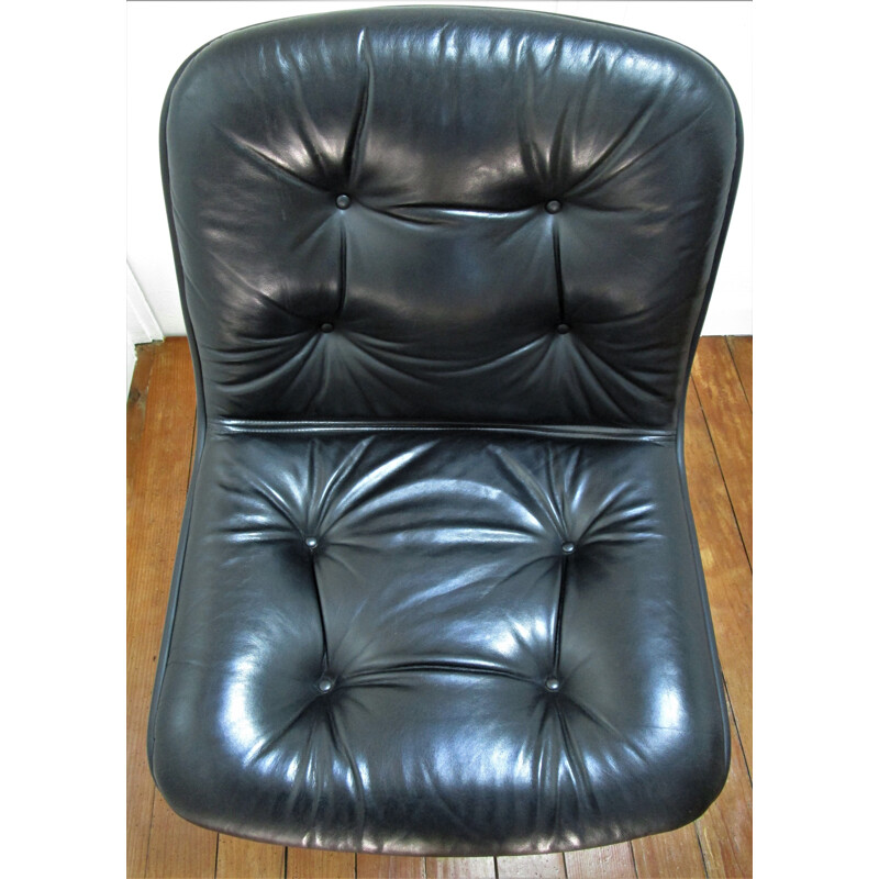 Chaise de bureau vintage cuir noir Comforto 1980