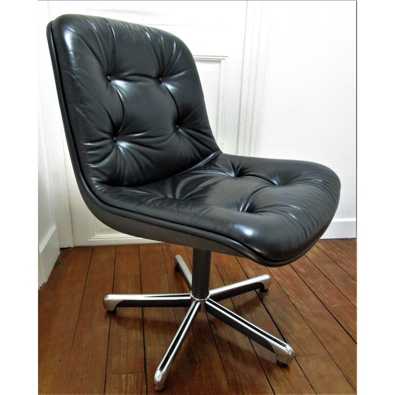Chaise de bureau vintage cuir noir Comforto 1980