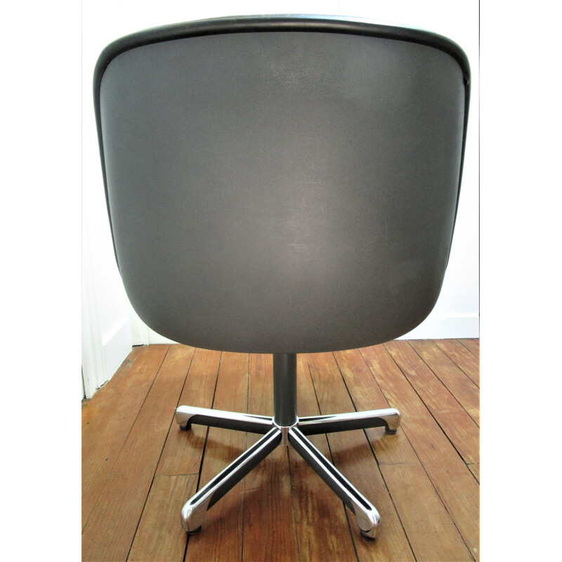 Vintage black leather office chair Comforto 1980