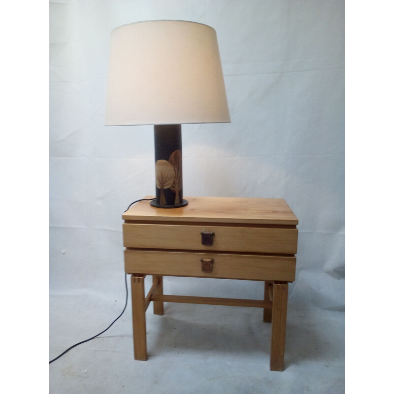 Petite commode vintage en pin avec poignée en cuir suédoise 1970