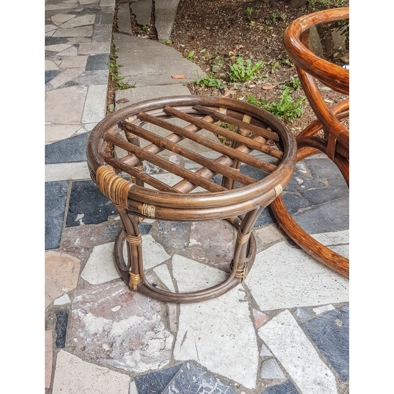 Vintage round natural bamboo coffee table 1950