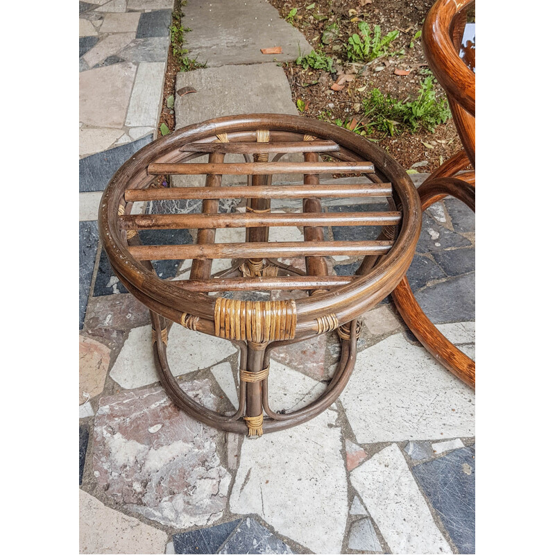 Vintage round natural bamboo coffee table 1950