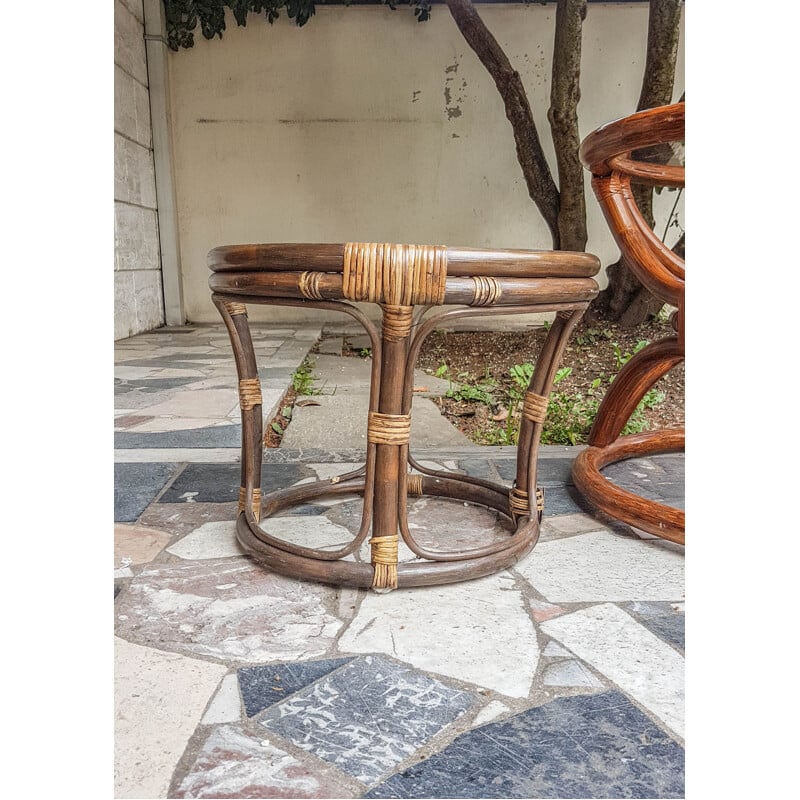 Vintage round natural bamboo coffee table 1950