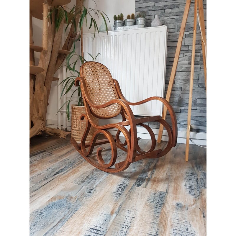 Vintage Rocking chair child wood caning