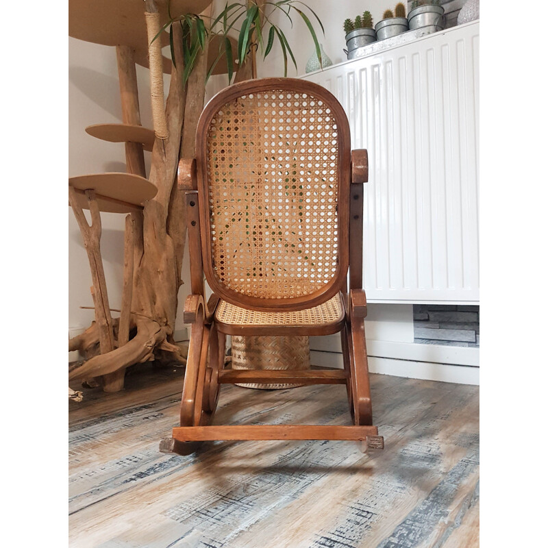 Rocking chair vintage enfant bois cannage