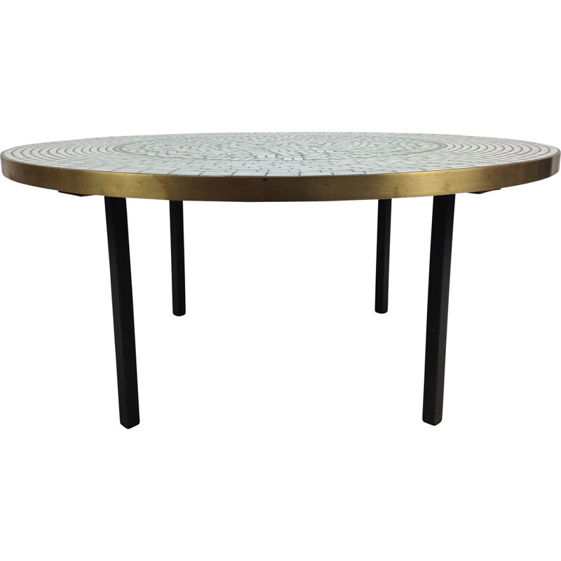 Round vintage coffee table in mosaic with glass pieces by Berthold Muller, German 1950