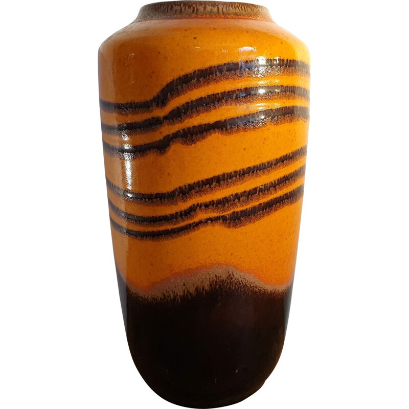 Grand vase vintage Scheurich à rayures orange 1960