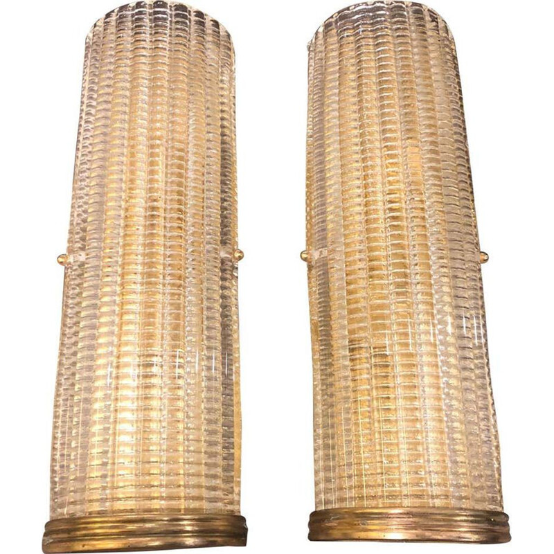 Pair of vintage Brass and Glass Wall Sconces 1970