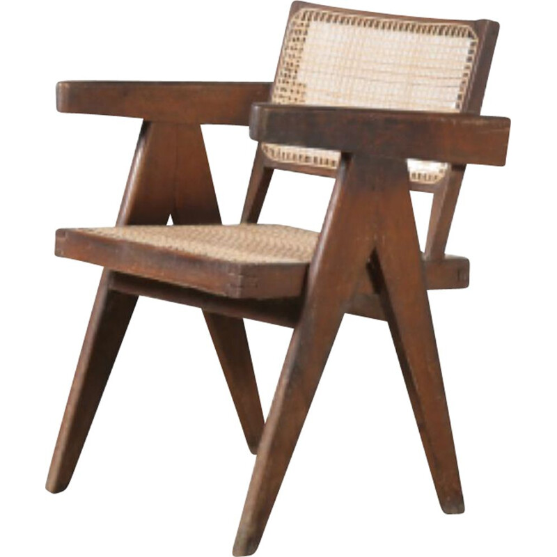 Vintage cane office chair for Chandigarh Pierre Jeanneret India 1950