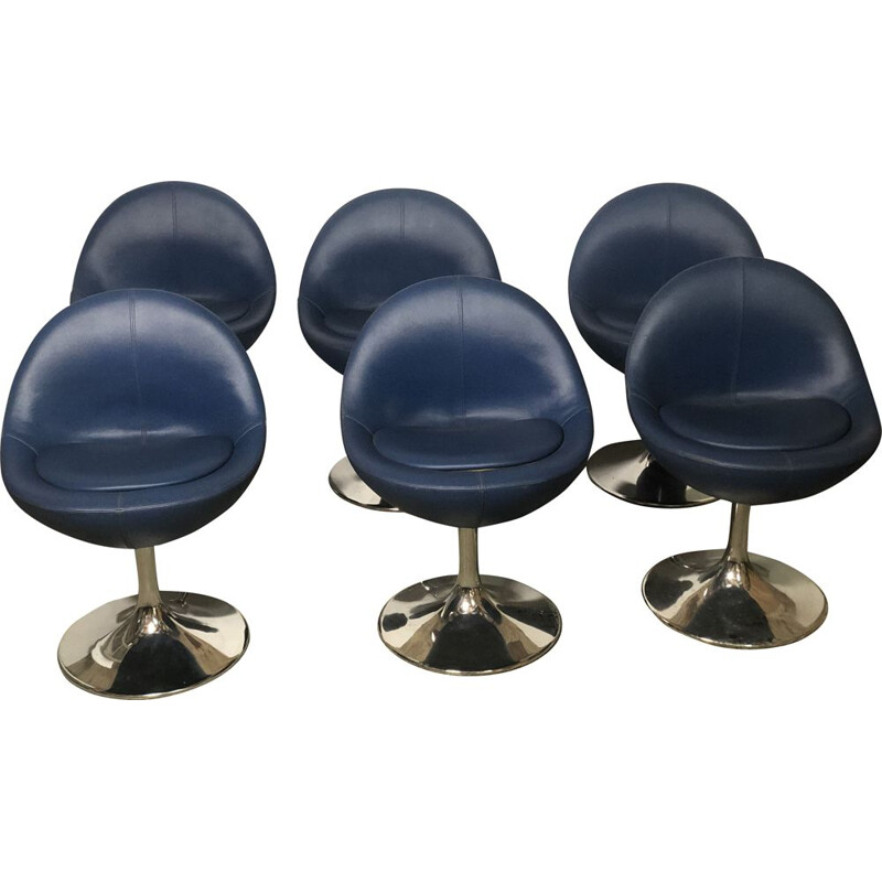 Série de 6 fauteuils vintage Vénus en skaï by Börje Johanson 1960