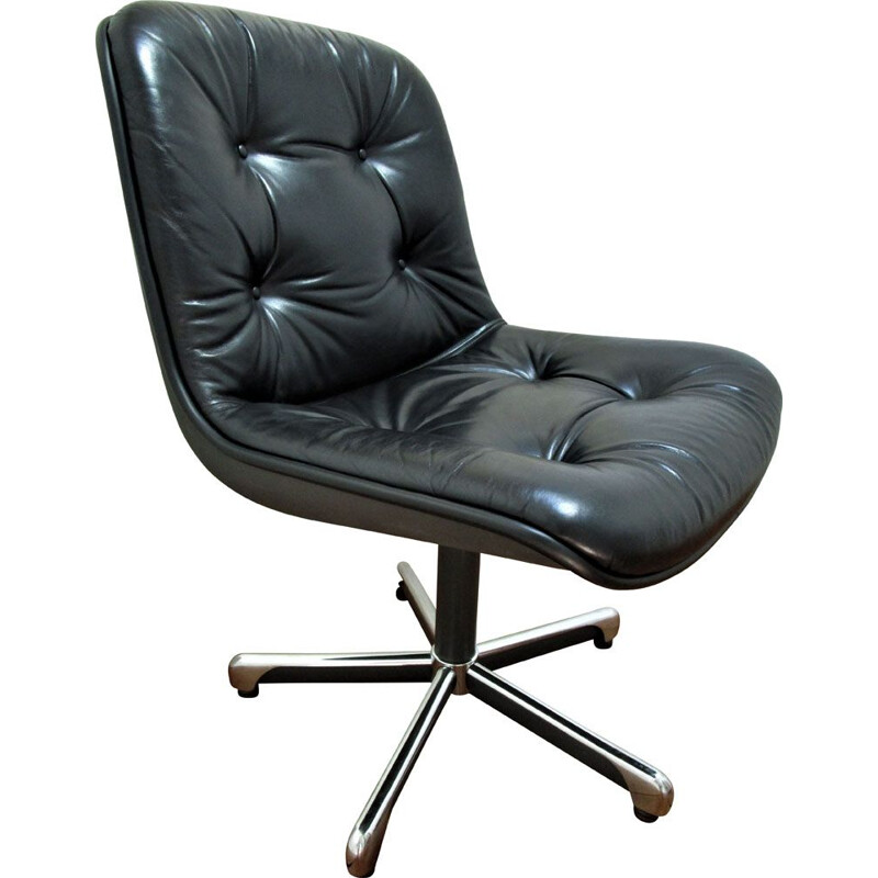 Vintage black leather office chair Comforto 1980