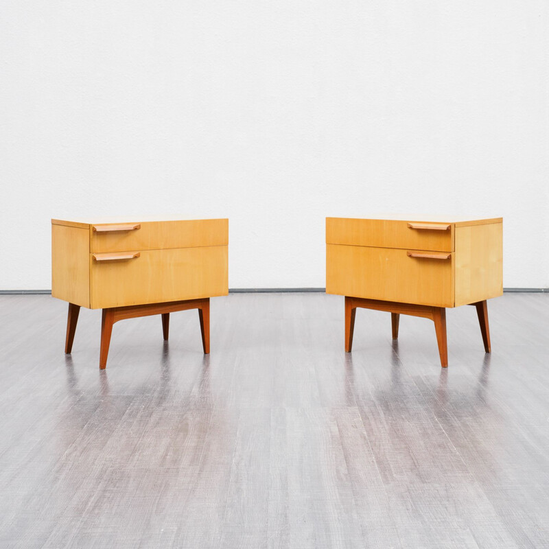 Pair of Vintage bedside tables, birchwood 1950s