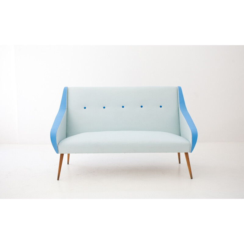 Swedish 2-seater sofa in white and blue skai - 1950s