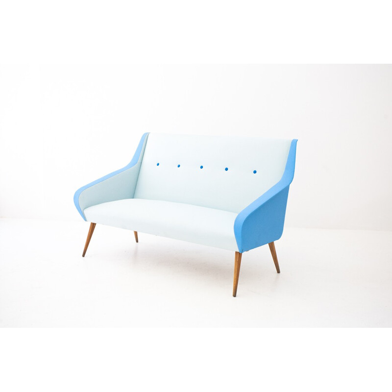 Swedish 2-seater sofa in white and blue skai - 1950s