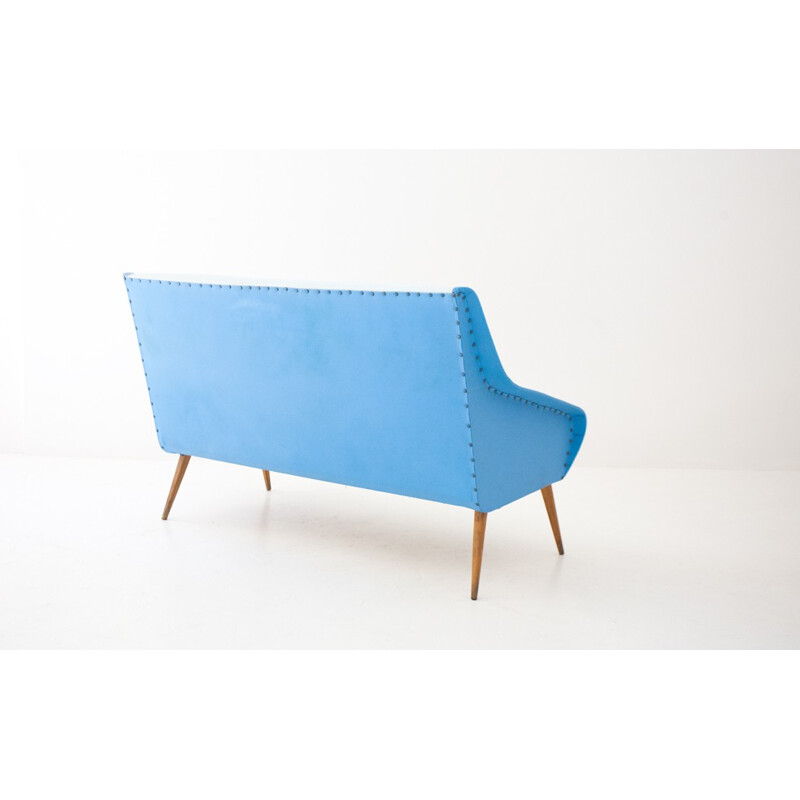 Swedish 2-seater sofa in white and blue skai - 1950s