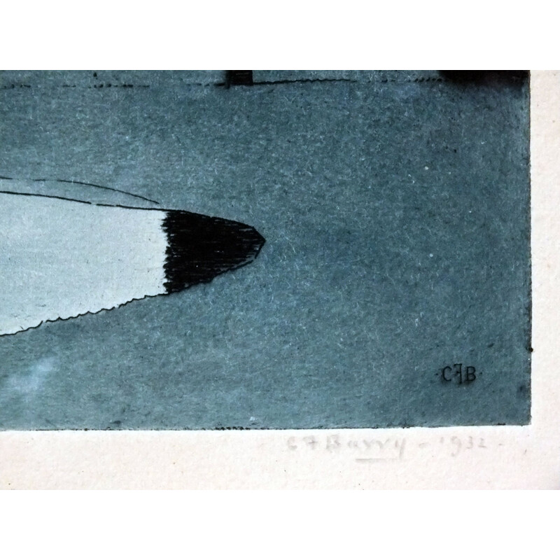 Gravura Aquatint do Lago dos Cisnes Vintage de Sir Claude Francis Barry, 1900