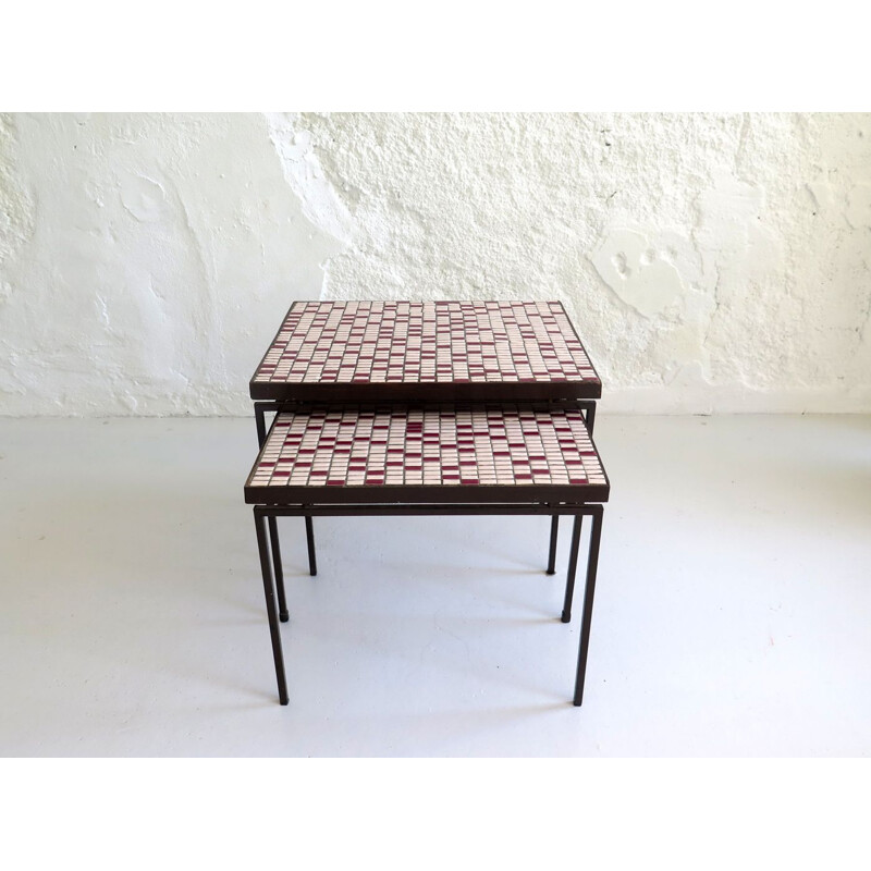 Pair of vintage mosaic top tables, 1950s