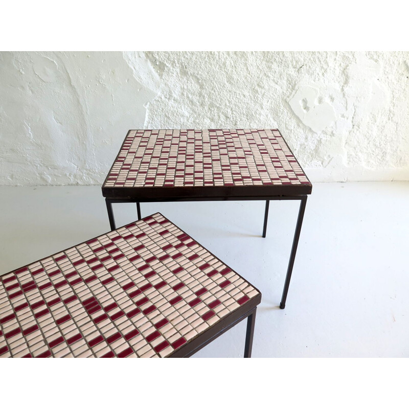 Pair of vintage mosaic top tables, 1950s