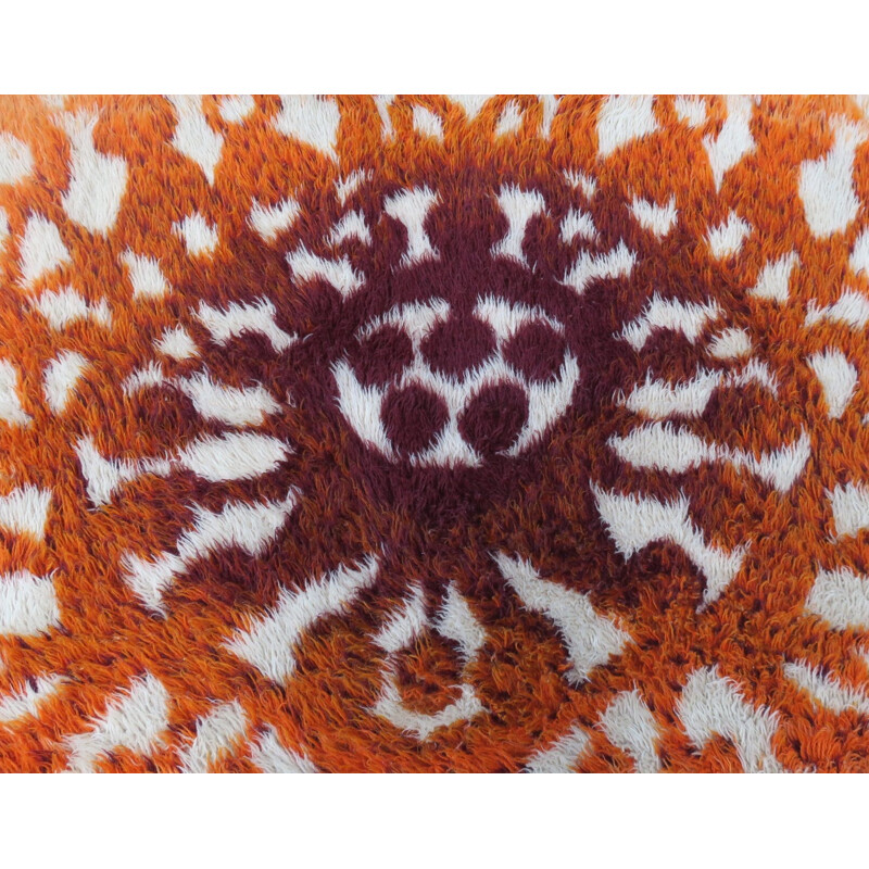 Vintage Rya Rug with Stylized Sunburst, Danish 1970s