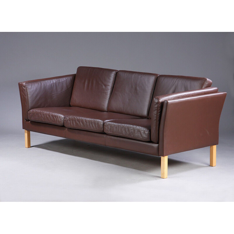Vintage brown leather sofa Danish 1970