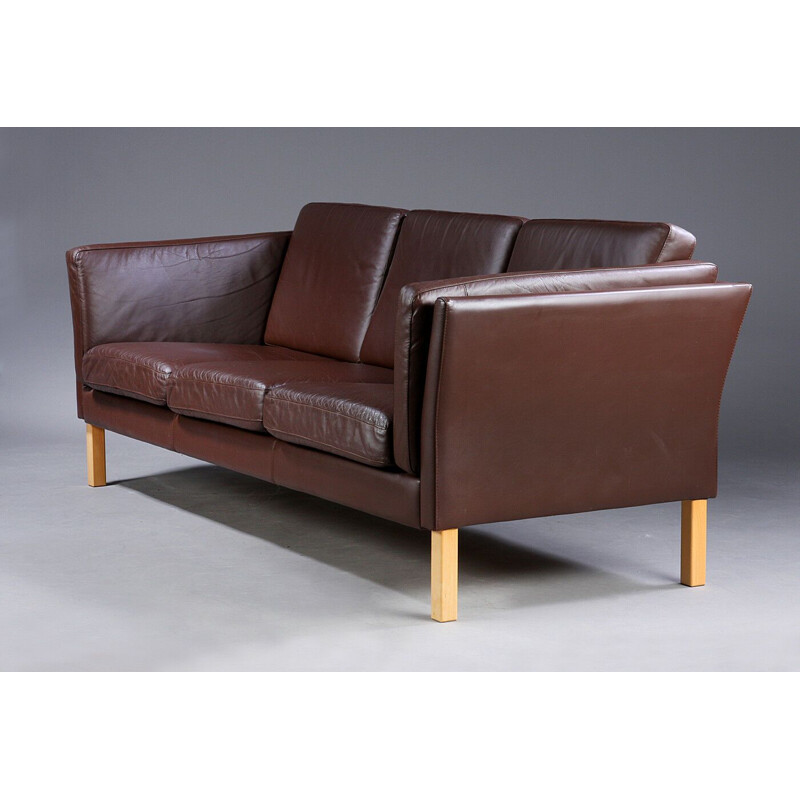 Vintage brown leather sofa Danish 1970