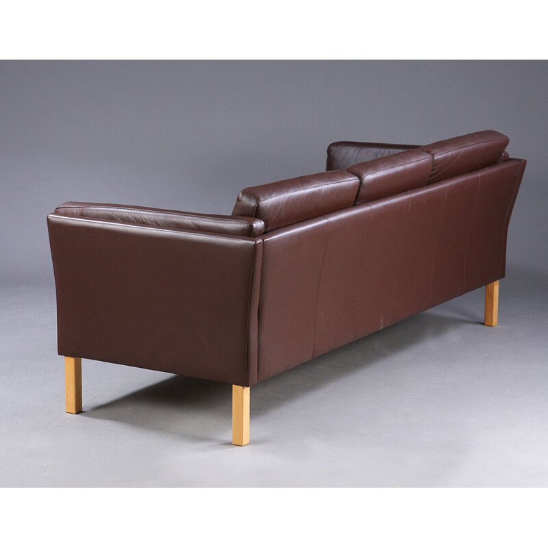 Vintage brown leather sofa Danish 1970