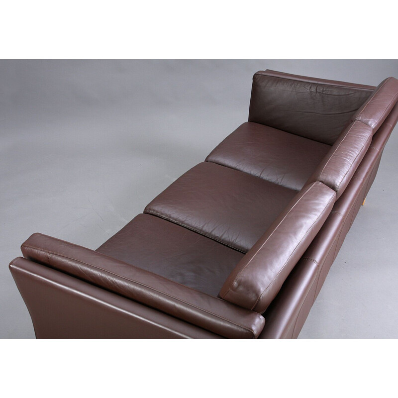 Vintage brown leather sofa Danish 1970