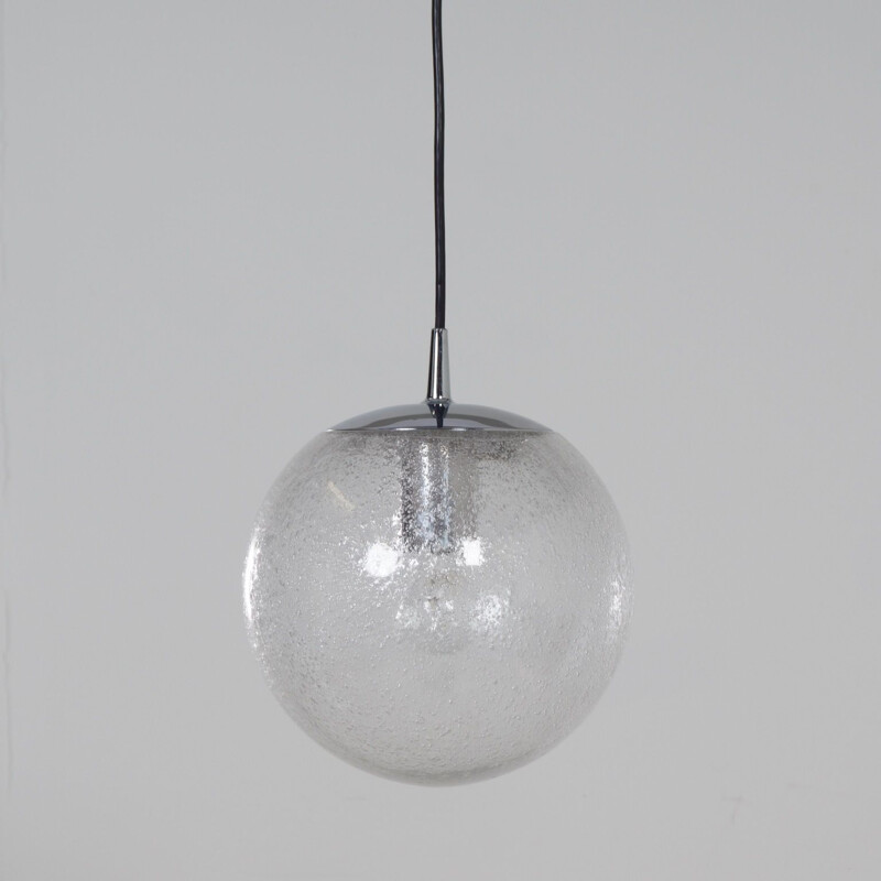 Vintage Glass Hanging Lamp with Bubble Glass by Peill and Putzler, 1970s