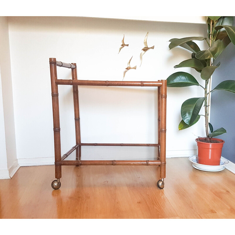 Vintage wooden sideboard imitation bamboo 1960