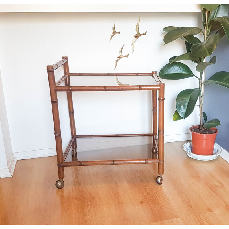 Vintage wooden sideboard imitation bamboo 1960