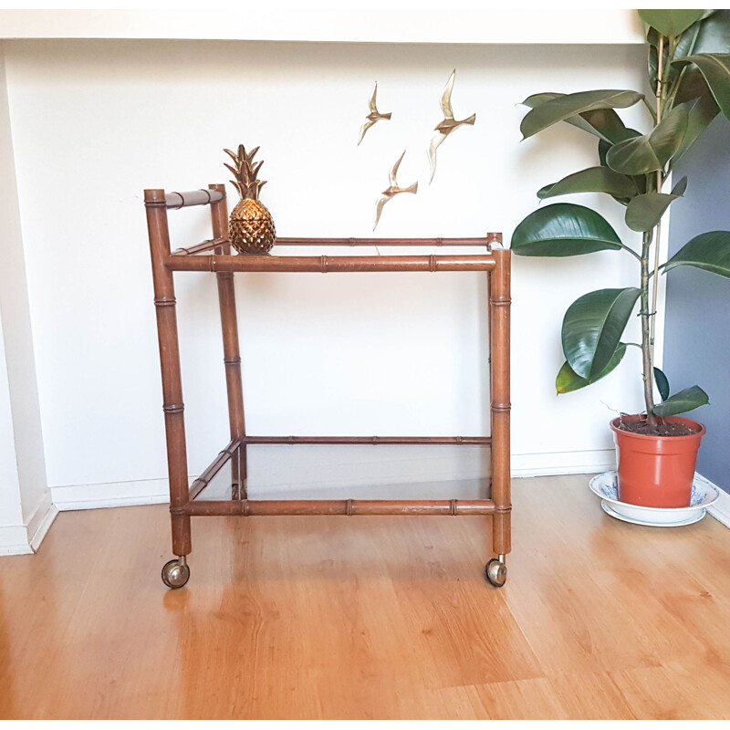 Vintage wooden sideboard imitation bamboo 1960