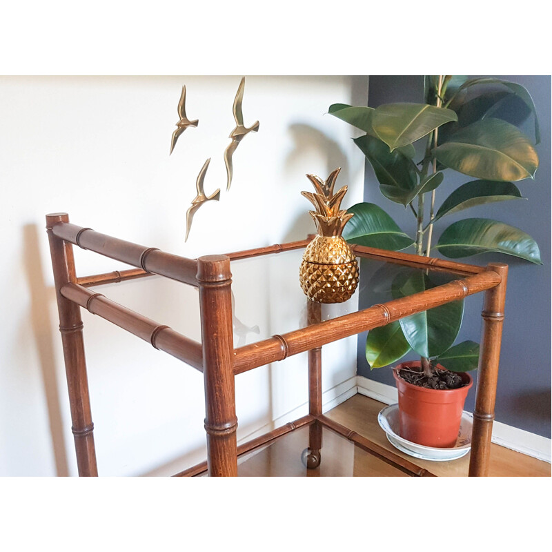 Vintage wooden sideboard imitation bamboo 1960