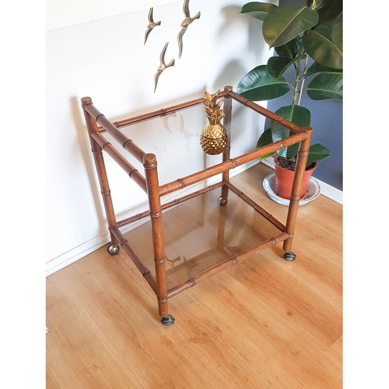 Vintage wooden sideboard imitation bamboo 1960