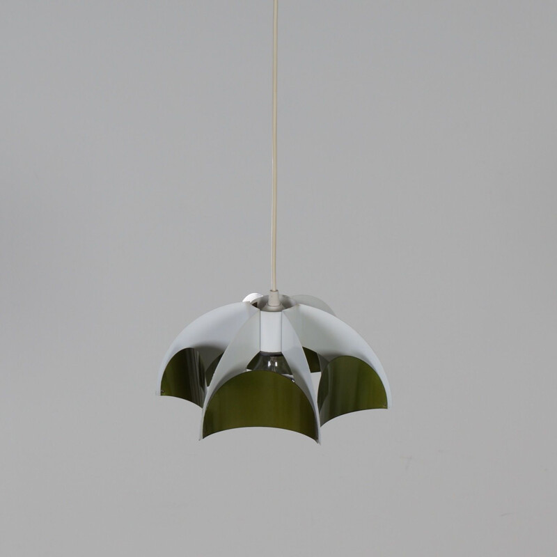 Vintage Metal Hanging Lamp by Volkslux Metallic Green 1960