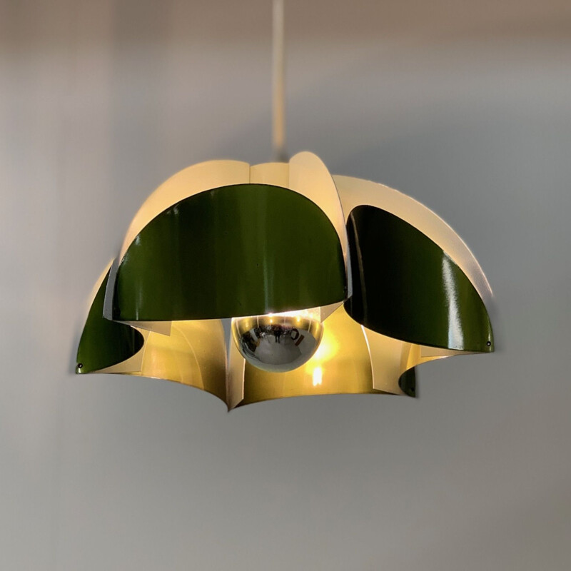 Vintage Metal Hanging Lamp by Volkslux Metallic Green 1960