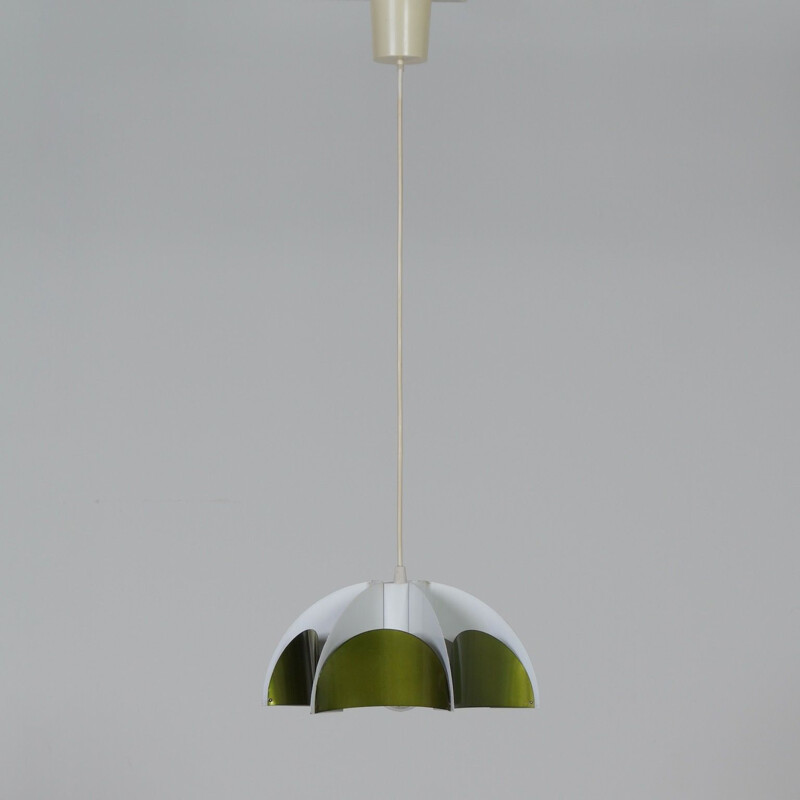 Vintage Metal Hanging Lamp by Volkslux Metallic Green 1960